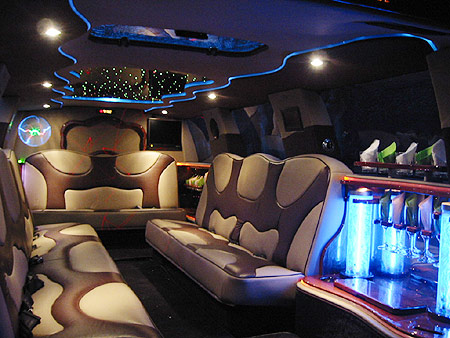 Chauffeur stretched Ford Excursion 4x4 limo hire interior in UK