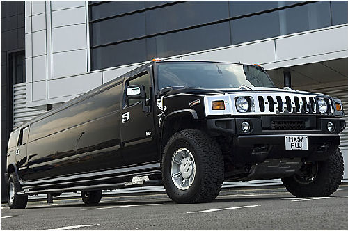 Chauffeur stretch black Hummer H2 limo hire in Glasgow, Edinburgh, Aberdeen, Dundee, Scotland