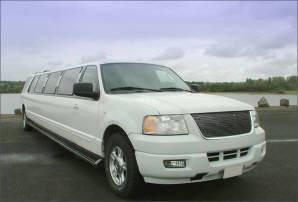 Chauffeur stretch white Jeep Expedition limo hire in UK