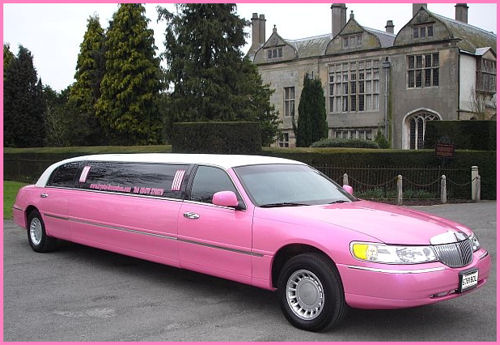 Chauffeur stretched pink Lincoln limousine hire in UK