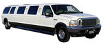 Chauffeur stretched white Ford Excursion 4x4 limo hire in Glasgow, Edinburgh, Scotland