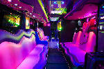 Chauffeur driven Party Bus limousine hire Play Boy den interior in Bristol, Gloucester, Cheltenham, Cardiff, Wales, Weston Super Mare, and Bath.